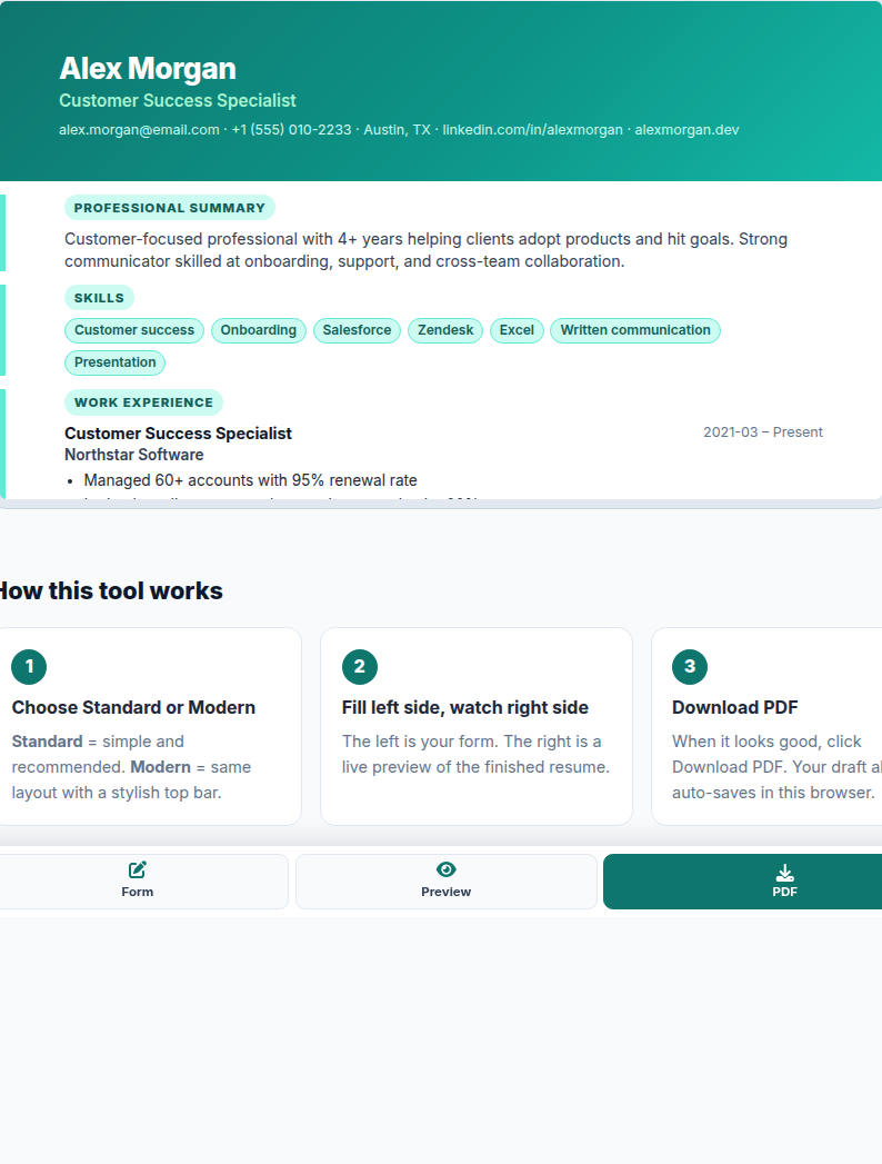 Modern resume template sample screenshot
