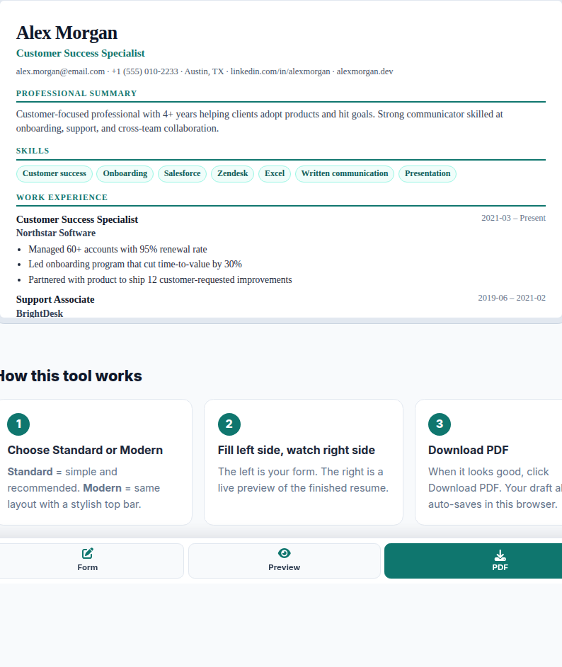 Standard resume template sample screenshot